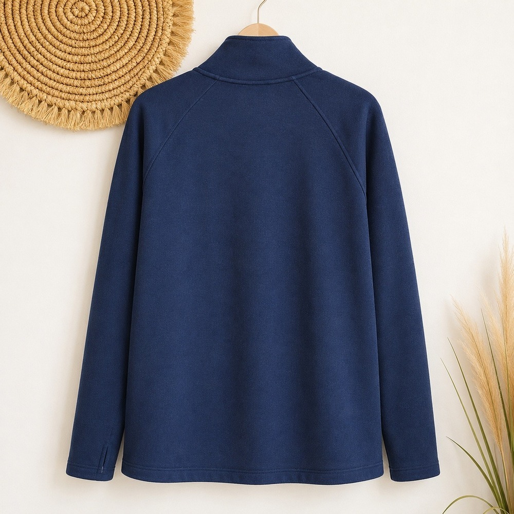 Athleta Cozy Karma Navy Blue Funnel Neck Asymmetrical Pullover Sweatshirt Medium - Picture 3 of 12